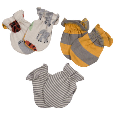 3-Pack Baby Boys Safari No Scratch Mittens-Gerber Childrenswear Wholesale
