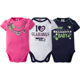 NFL 3-Pack Baby Girls Seahawks Short Sleeve Bodysuit-Gerber Childrenswear Wholesale