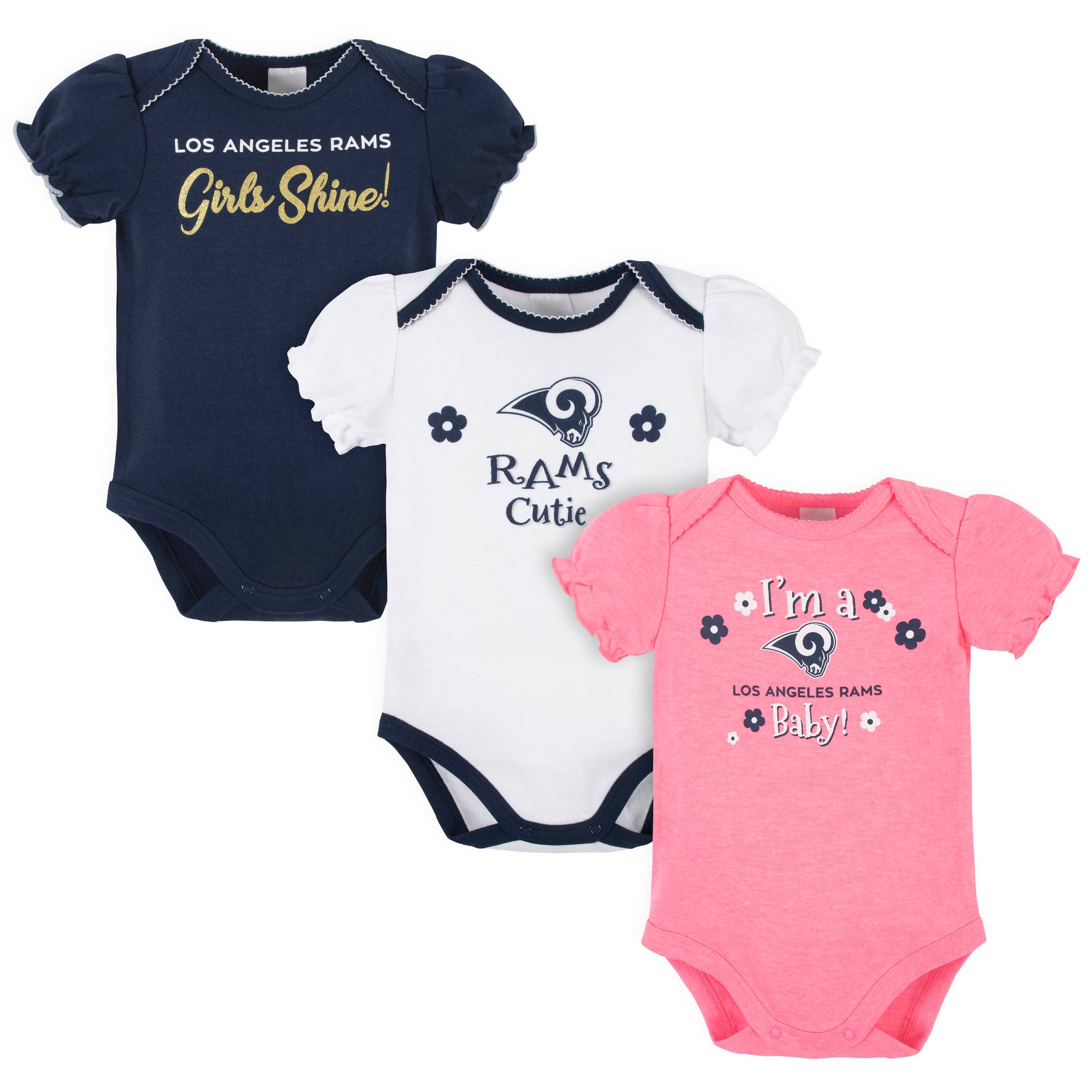 3-Pack Baby Girls Rams Short Sleeve Bodysuits-Gerber Childrenswear Wholesale