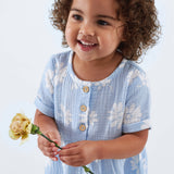 Infant & Toddler Girls Blue Floral Gauze Dress-Gerber Childrenswear Wholesale