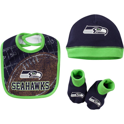 NFL 3-Piece Baby Boys Seahawks Bib, Cap and Booties Set-Gerber Childrenswear Wholesale