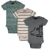 3-Pack Baby Boys Dinosaur Short Sleeve Onesies® Brand Bodysuits-Gerber Childrenswear Wholesale