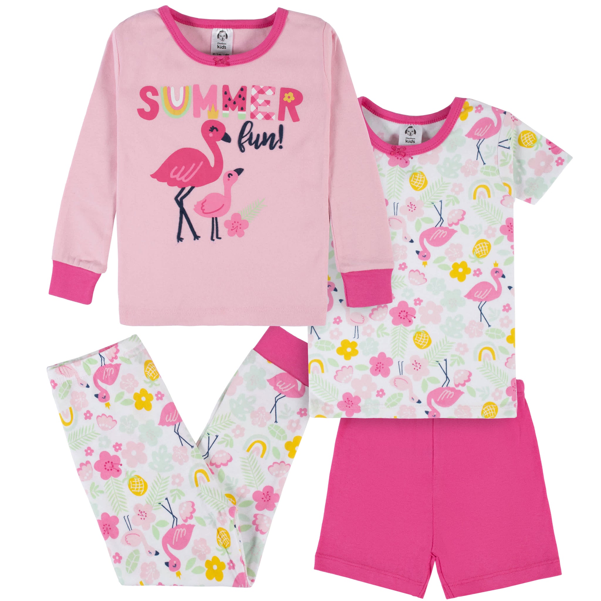 4-Piece Infant & Toddler Girls Summer Blossom Snug Fit Cotton Pajamas-Gerber Childrenswear Wholesale