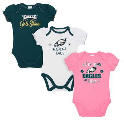 3-Pack Philadelphia Eagles Short Sleeve Bodysuits-Gerber Childrenswear Wholesale