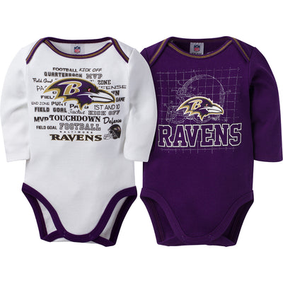NFL 2-Pack Baby Boys Ravens Long Sleeve Bodysuits-Gerber Childrenswear Wholesale