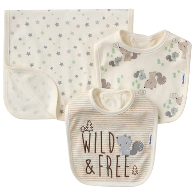 3-Piece Organic Baby Boys Squirrels Bibs & Burps Set-Gerber Childrenswear Wholesale