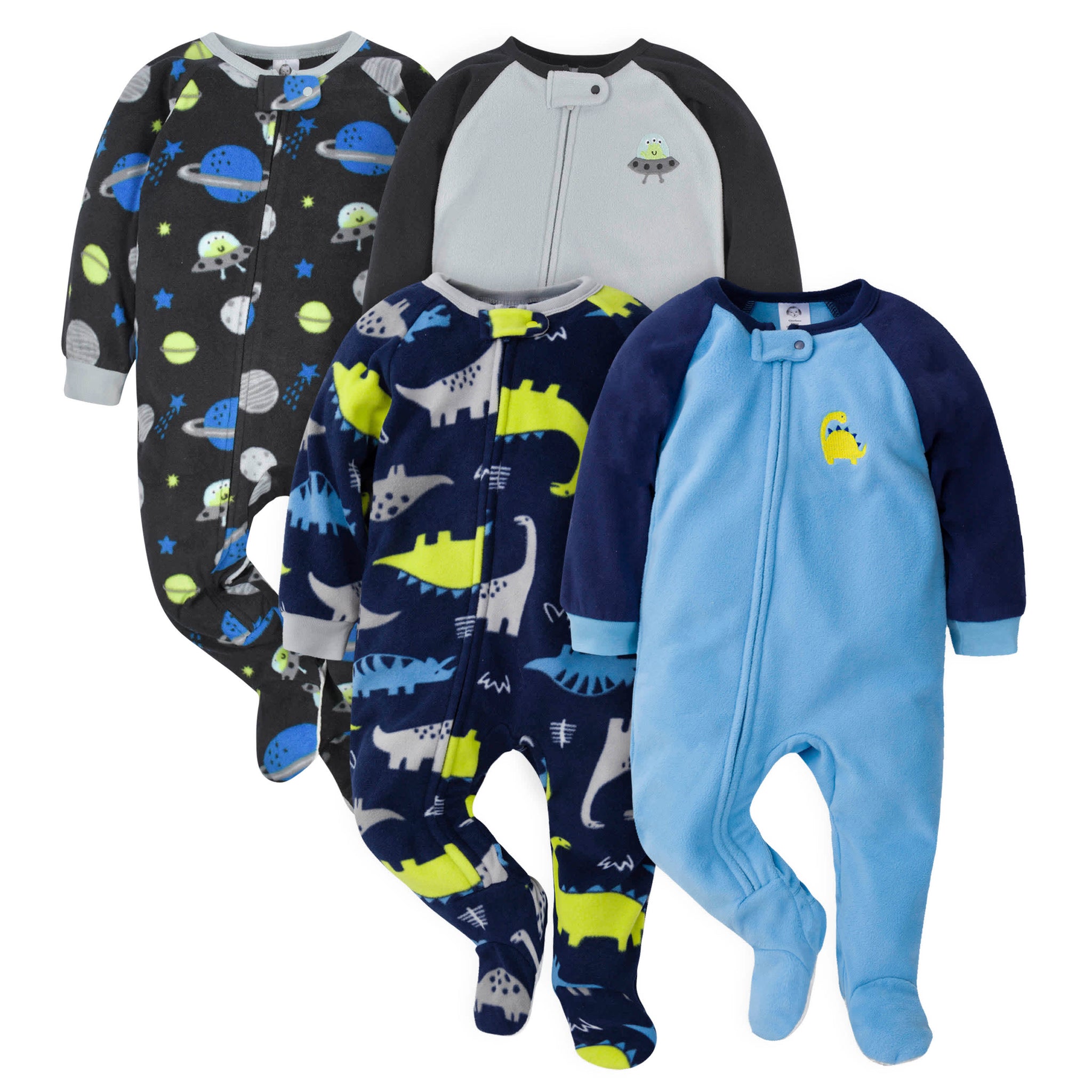 4-Pack Baby & Toddler Boys Space & Dinos Fleece Pajamas-Gerber Childrenswear Wholesale