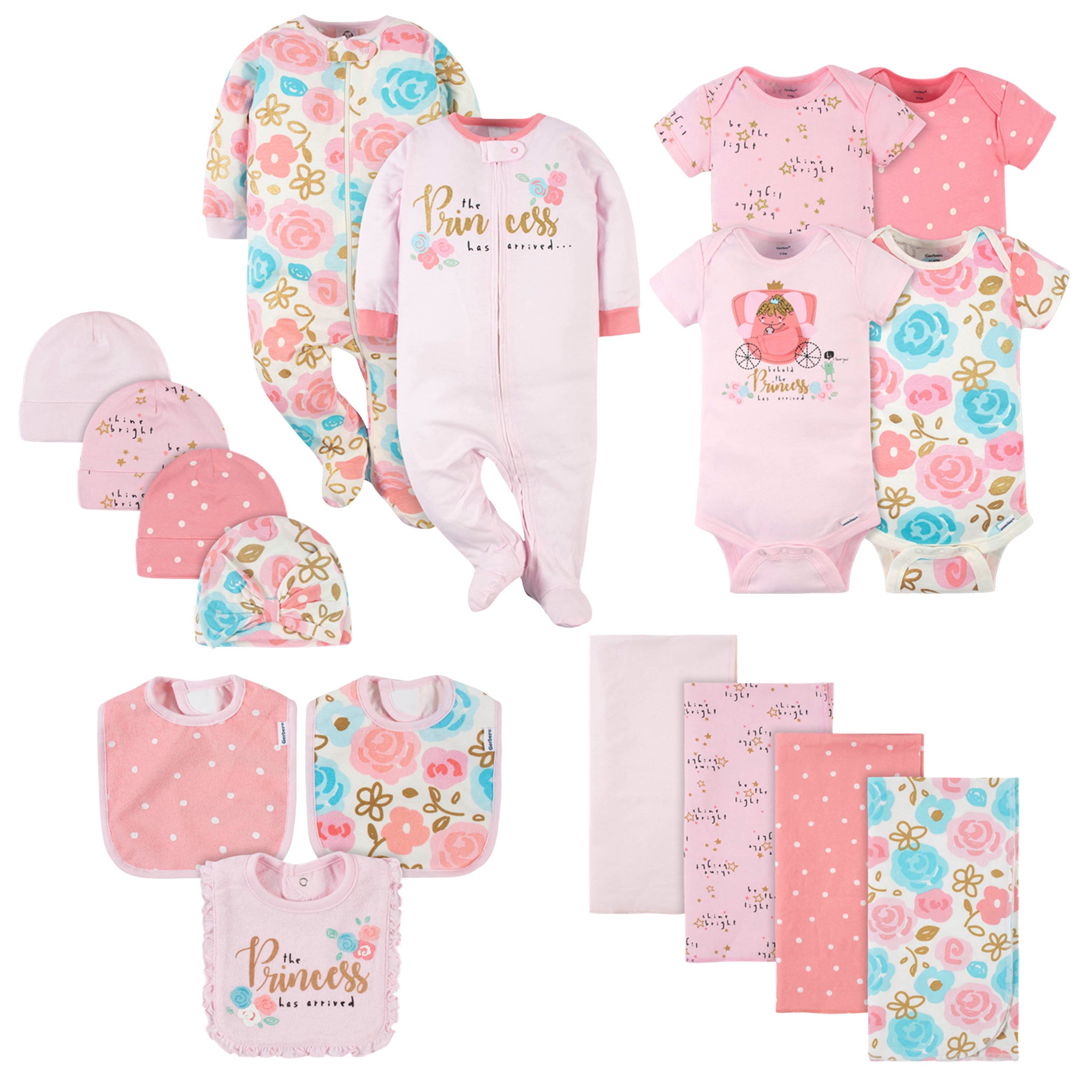 17-Piece Baby Neutral Princess Apparel & Blankets Bundle-Gerber Childrenswear Wholesale