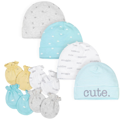 8-Piece Baby Neutral Hugs Caps and Mittens Bundle-Gerber Childrenswear Wholesale