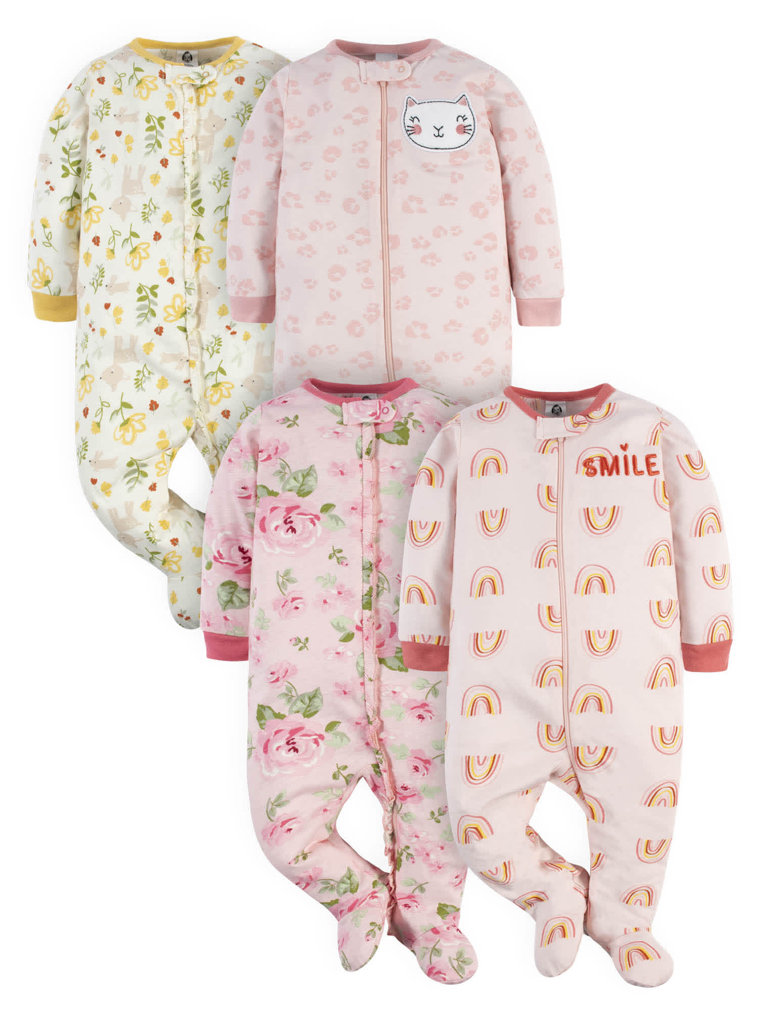 4-Pack Baby Girls Assorted Sleep 'N Plays-Gerber Childrenswear Wholesale