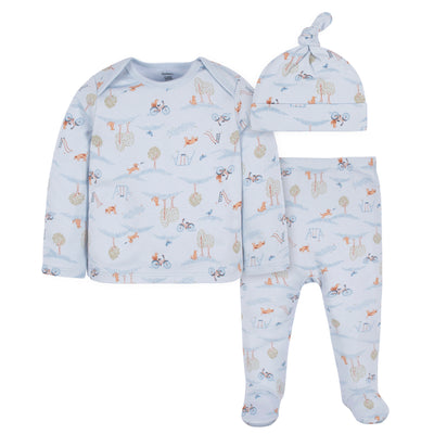 3-Piece Baby Boys Puppy Playground Long Sleeve Shirt, Footed Pant, & Cap Set-Gerber Childrenswear Wholesale