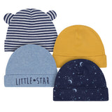 Just Born® 4-Pack Baby Boys Space Organic Caps-Gerber Childrenswear Wholesale