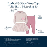 3-Piece Baby & Toddler Girls Purple Woodland French Terry Top, Tulle Tutu, & Legging Set-Gerber Childrenswear Wholesale