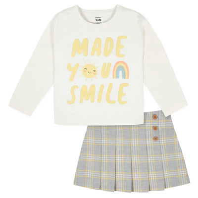 2-Piece Infant & Toddler Girls Mustard Plaid Tee & Skirt Set-Gerber Childrenswear Wholesale