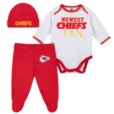 Baby Boys Kansas City Chiefs 3-Piece Bodysuit, Pant and Cap Set-Gerber Childrenswear Wholesale