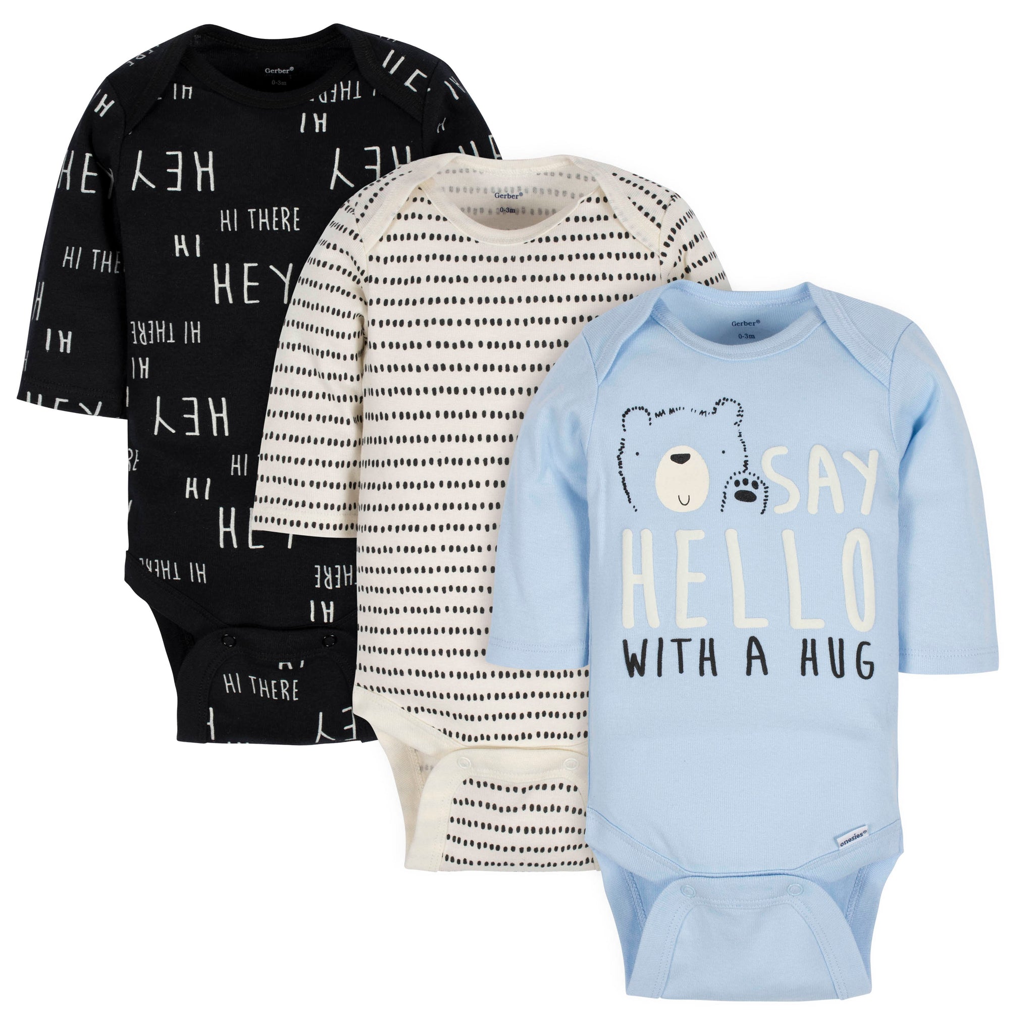 3-Pack Baby Boys Bear Long Sleeve Onesies® Bodysuits-Gerber Childrenswear Wholesale