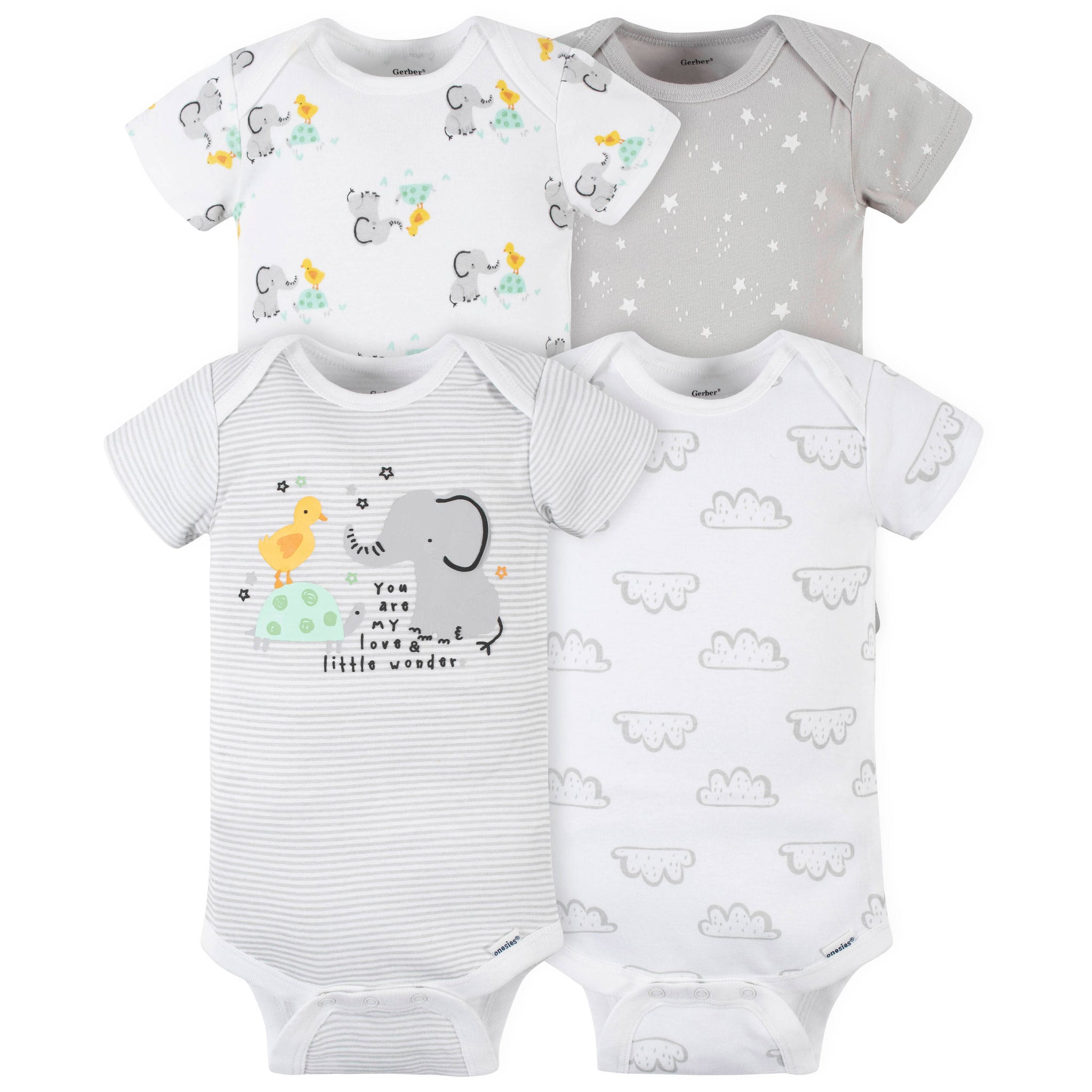 4-Pack Baby Neutral Baby Animals Short Sleeve Onesies® Bodysuits-Gerber Childrenswear Wholesale