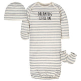 3-Piece Organic Baby Neutral Dream Big Gown, Cap, & No Scratch Mittens Set-Gerber Childrenswear Wholesale