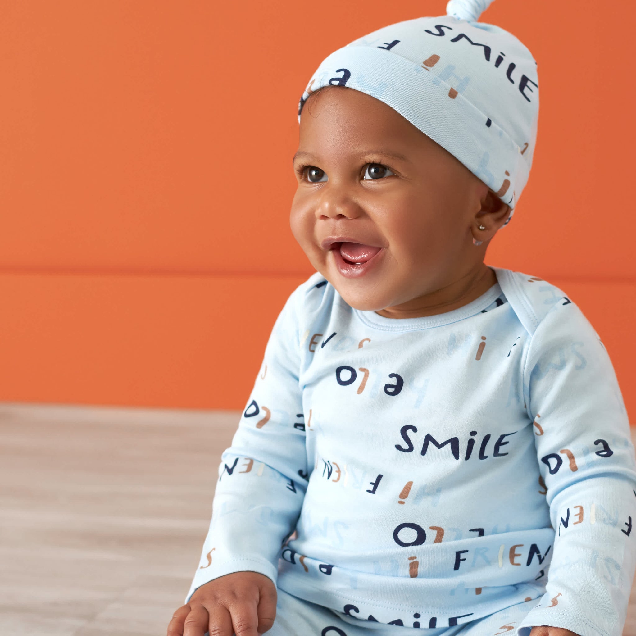 3-Piece Baby Boys Comfy Stretch "Smile" Long Sleeve Shirt, Footed Pant, & Cap Set-Gerber Childrenswear Wholesale