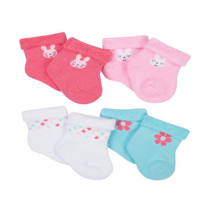 Newborn Baby Girl Cotton Blend Wiggle Proof Bootie Socks, 4-pack-Gerber Childrenswear Wholesale
