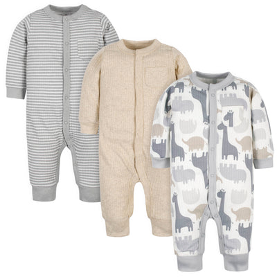 3-Pack Organic Baby Boys Jungle Coveralls-Gerber Childrenswear Wholesale