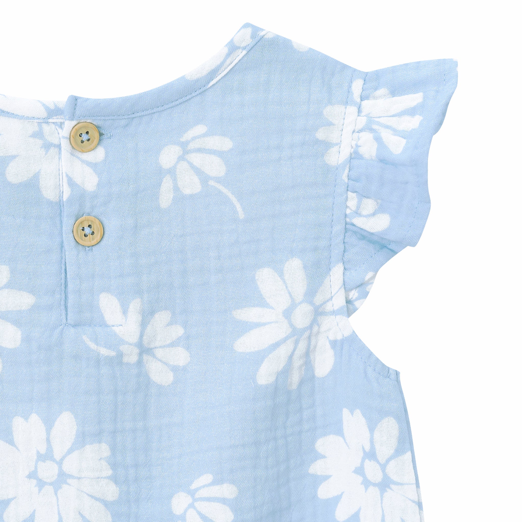 Infant & Toddler Girls Blue Floral Gauze Flutter Sleeve Top-Gerber Childrenswear Wholesale