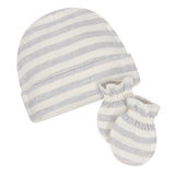 8-Piece Organic Baby Neutral Elephant Stripe Cap and Mitten Set-Gerber Childrenswear Wholesale