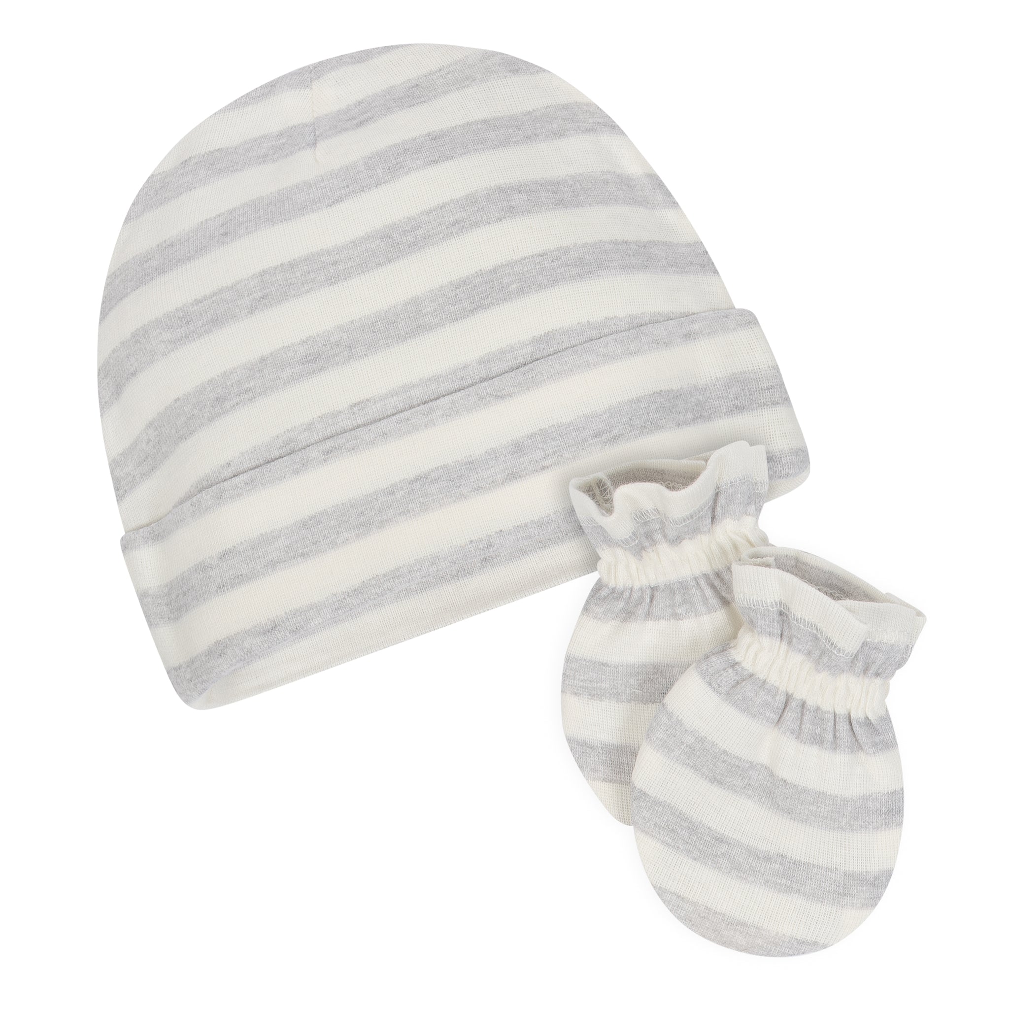 8-Piece Organic Baby Neutral Elephant Stripe Cap and Mitten Set-Gerber Childrenswear Wholesale