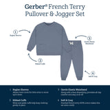2-Piece Infant & Toddler Boys Dusty Blue French Terry Pullover & Jogger Set-Gerber Childrenswear Wholesale