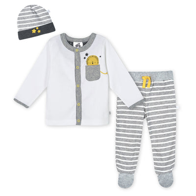 3-Piece Baby Boys Lil Lion Organic Cardigan, Pant, & Cap Set-Gerber Childrenswear Wholesale