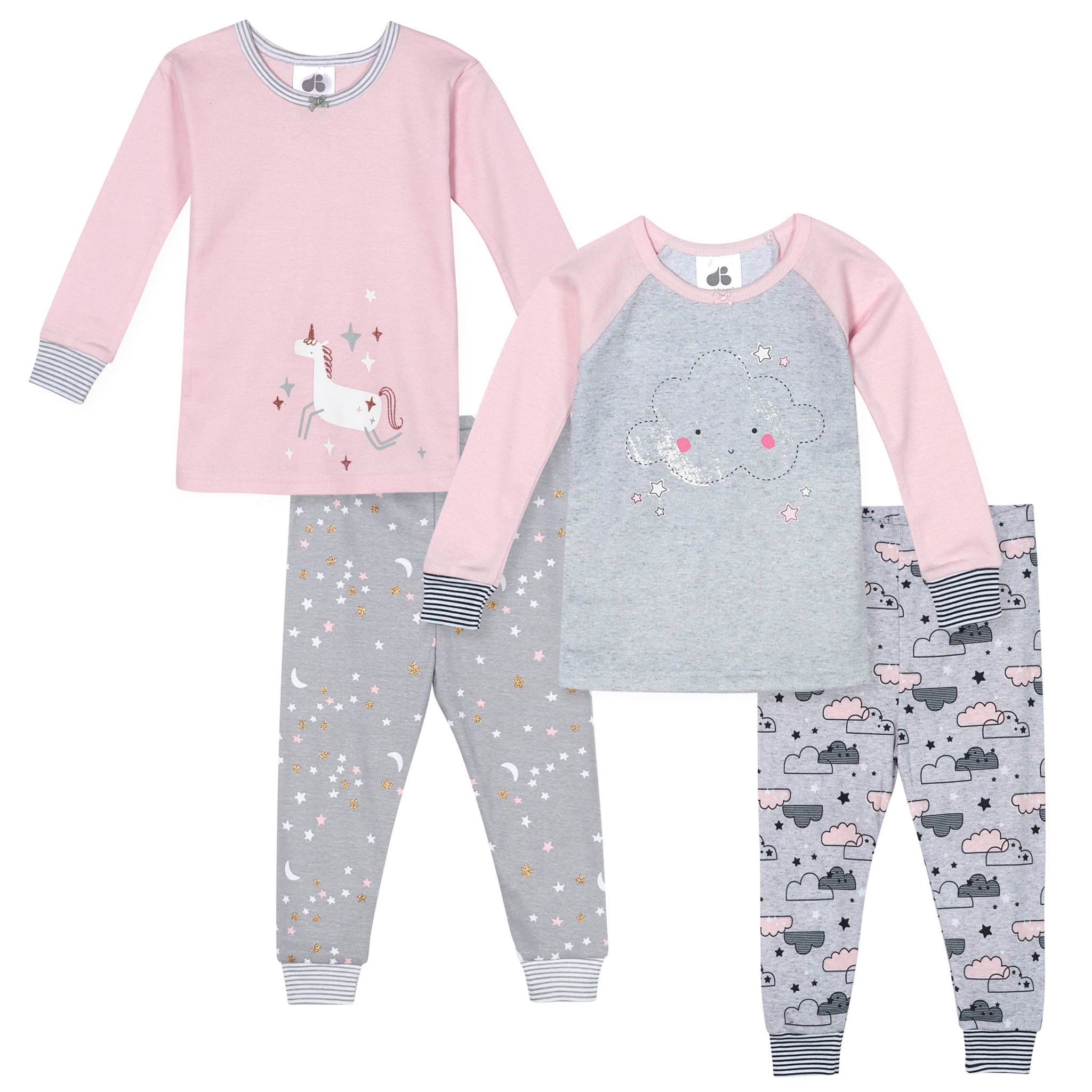4-Piece Toddler Girls Unicorn & Clouds Organic Pajamas-Gerber Childrenswear Wholesale