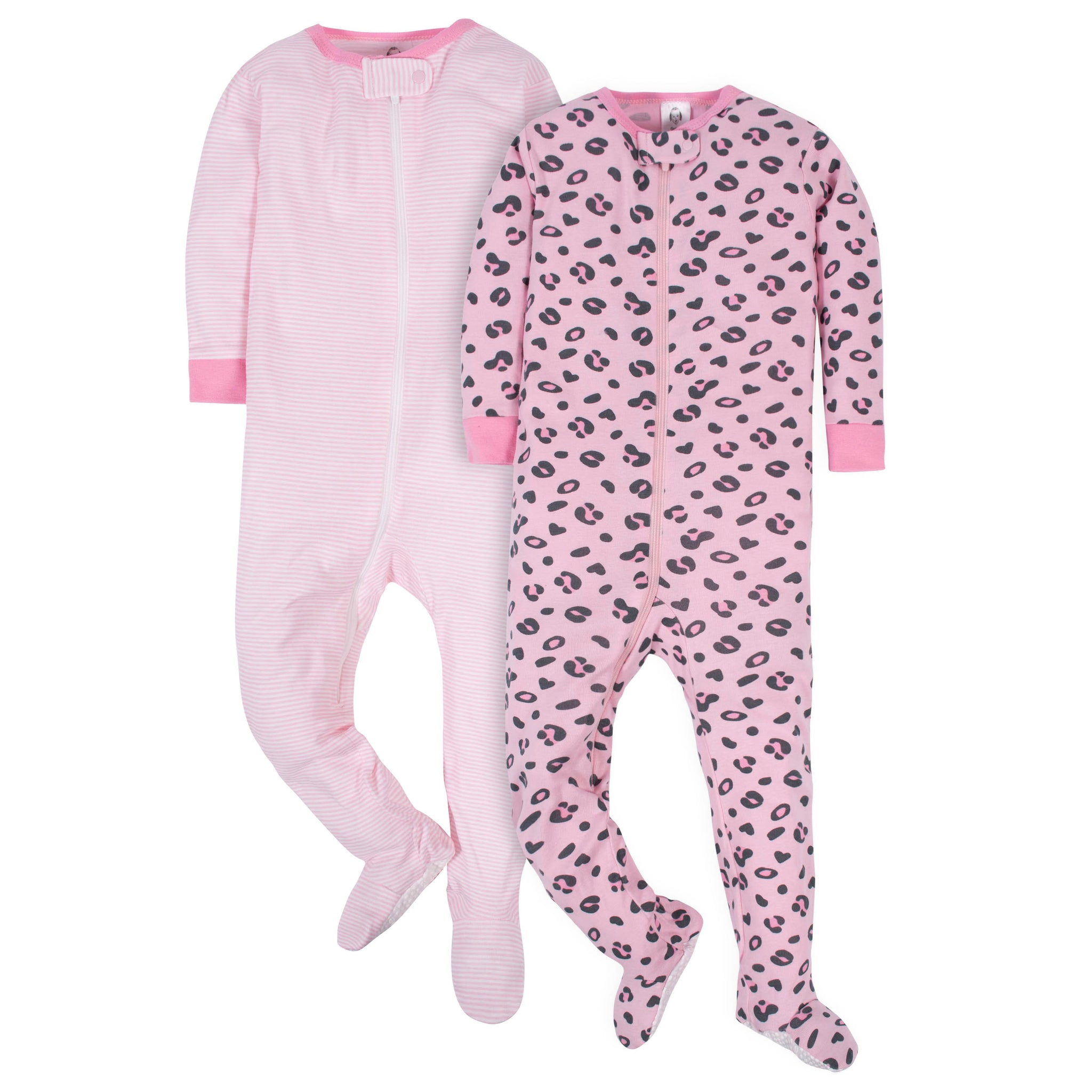 2-Pack Baby Girls Leopard Snug Fit Footed Pajamas-Gerber Childrenswear Wholesale