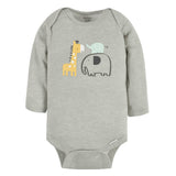 3-Pack Baby Neutral Elephants & Giraffes Long Sleeve Onesies® Bodysuits-Gerber Childrenswear Wholesale