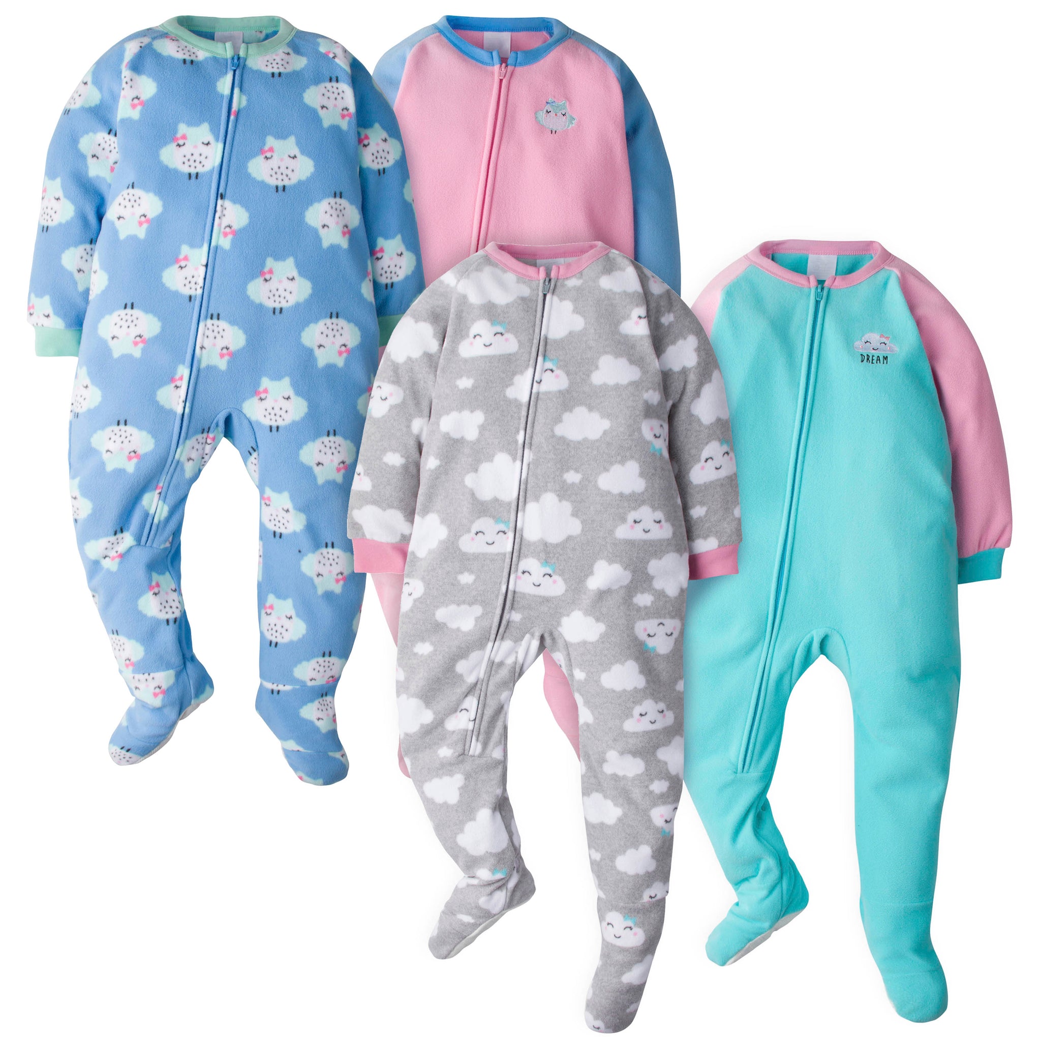 4-Pack Toddler Girls Clouds & Owls Blanket Sleepers-Gerber Childrenswear Wholesale