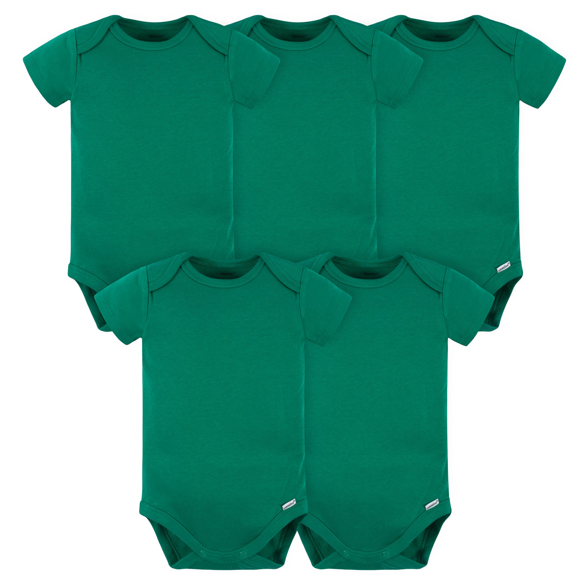 5-Pack Kelly Green Premium Short Sleeve Onesies® Bodysuits-Gerber Childrenswear Wholesale