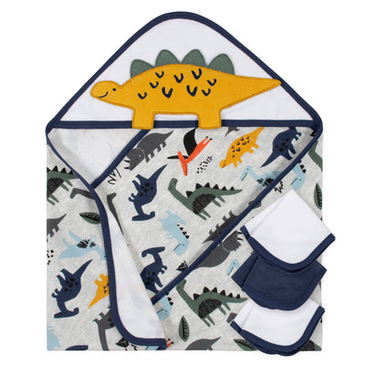 4-Piece Baby Boys Dino Hooded Towel & Washcloths Set-Gerber Childrenswear Wholesale