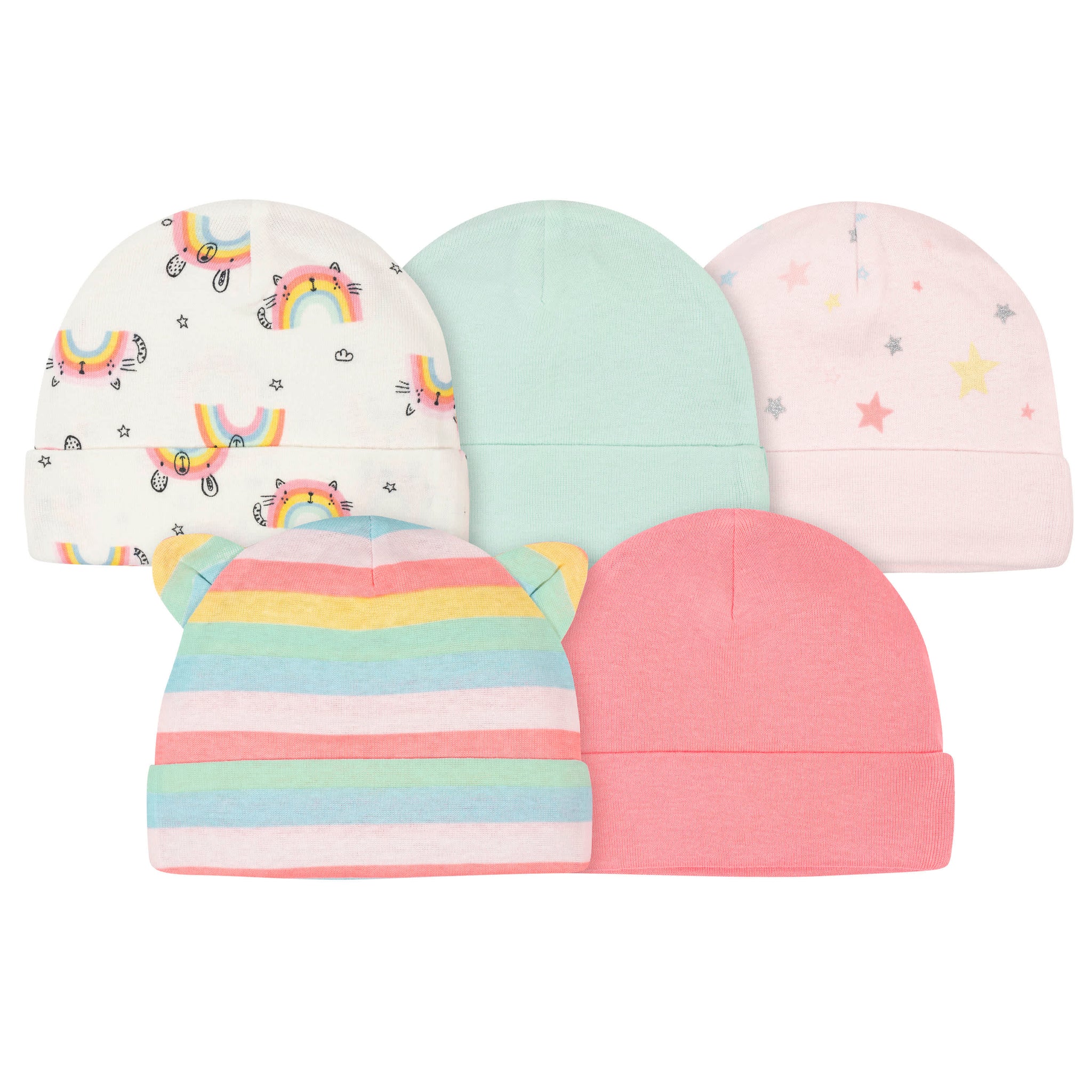 5-Pack Baby Girls Rainbow Caps-Gerber Childrenswear Wholesale